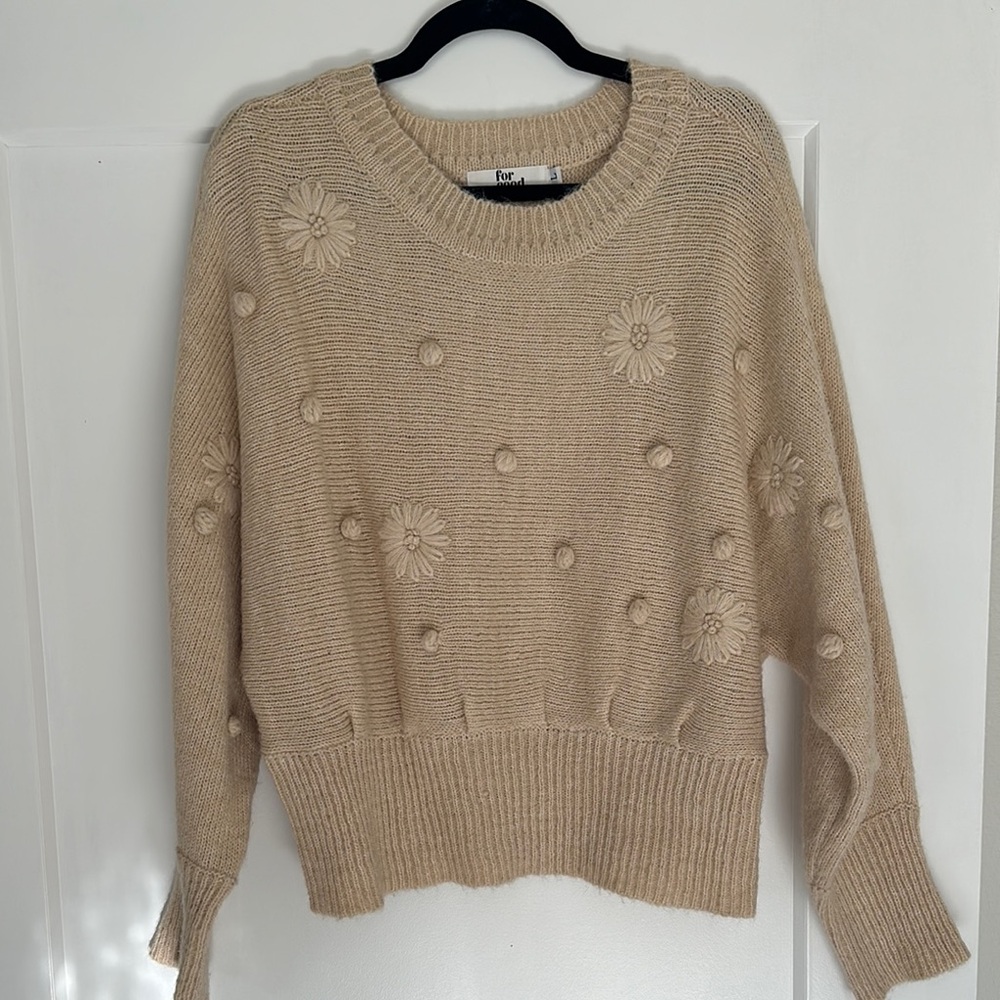 Beige Floral Knit Sweater